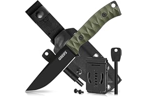 GREIFS® Outdoor-Messer aus D2 Stahl mit Kydex Holster und Feuerstahl, edles Survival Messer für die Bushcraft Ausrüstung, Jagdmesser, Schnitzmesser, Fahrtenmesser (Ranger/Olivgrün)