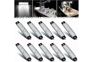 PSEQT Luces LED interiores de barco, tira de luz de cortesía marina, cubierta de popa, cabina de navegación, iluminación impermeable para pesca, pontón, kayak, yate, velero (blanco, 10 piezas)