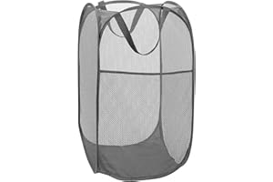 Diggoour Cesto portabiancheria deluxe a rete resistente, 75 l, con tasca laterale per lavanderia, bagno, camera dei bambini, dormitorio universitario o viaggi (grigio, 36 x 36 x 60 cm)