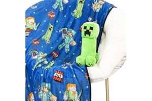Jay Franco Minecraft Creeper Plush Mini Cushion & Blanket 130 x 150 cm - Set with Fluffy Blanket and Pillow for Children, Soft 2-Piece Cuddly Set