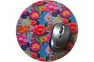 Millie & Boo Non-Slip Microfibre Mouse Mat - 22cm Diameter, 2mm Thick, Perfect Mouse Pad & Desk Organiser for Women Working from Home… (Colourful Flowers)