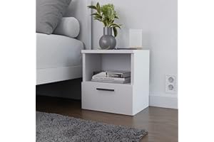 Home Glow stolik nocny z szufladą, szafka nocna, 1 szuflada, stolik kawowy z półką, kolor biały. Wymiary: szer. 37 x wys. 40 x dł. 40 cm