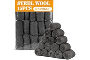 MAQIHAN Steel Wool Pads 0000 5.8oz -15PCS Steel Wool Roll Glass Wood Fabric Metal Extra Fine Polishing Chrome Glass Polishing Pads Wool Steelwool Mice Control Weep Hole Covers Walls Fill