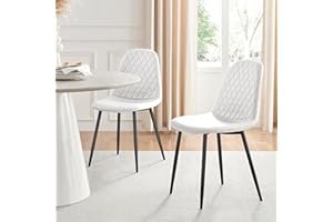 Furniturebox UK Dining Chair Set of 2 -Corona White Faux Leather and Black Leg Kitchen Dining Chairs