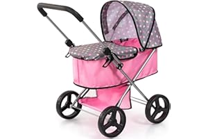 Bayer Design 14966AA Carrozzina, Cestino Integrato, Pieghevole, per Bambole Fino a 46 cm, Colore Rosa, Grigio