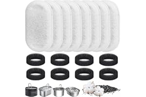 DOBIGER 8+8 Piezas Filtros Fuente Gatos, Filtro para Fuente de Agua para Gatos Incluyen 8 Filtros de Carbono y 8 Esponjas de Espuma