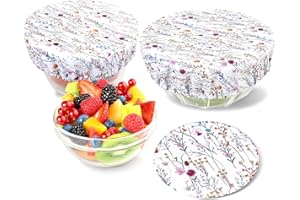 PHOGARY 3 sztuki pokrowców na żywność, wielokrotnego użytku, z tkaniny, z gumką, rozciągliwe pokrywy, wodoodporna tkanina rozciągliwa, osłony na sałaternik szklany, naczynia (wzór kwiatowy B)