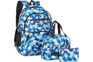Howala School Bags for Girls Backpack Sets Boys 3 in 1 Large Waterproof Bag Kids Lightweight Travel Rucksack with Lunch Bag and Pencil Case Primary Middle Schoolbag for Teen Youth Students, Blue