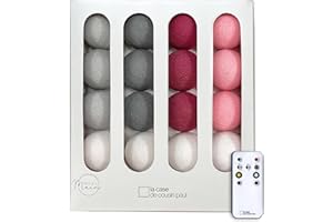 La Case de Cousin Paul Guirlande Lumineuse Chambre Enfant Boules Tissées LED, Télécommande, Programmable, USB, Fabriquée à la Main, Artisanale - 16 Boules (Les Demoiselles)