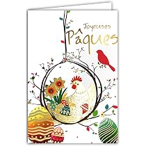 Carte Joyeuses Pâques Dorée - Illustration Poule Et Œufs | 12x17.5cm | Fabriqué En France | Avec Enveloppe