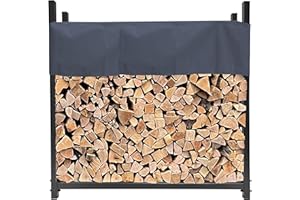 QUICK STAR - Estante para leña de Chimenea, Metal, Antracita, 113 x 25 x 115 cm, para jardín, leña, 0,5 m3, para apilar, Exterior con Funda, Gris