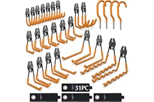 3-H Ganchos de Garaje Resistentes, Paquete de 31 Ganchos de Almacenamiento de Garaje de Acero, Soporte de Pared y Organizador de Herramientas, Cuerdas, Cables(naranja)