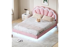 ZYLOYAL10 Łóżko tapicerowane dziecięce, rama łóżka z zagłówkiem w kształcie kwiatu i stelażem, łóżko dla nastolatek z przyjaznego dla skóry aksamitnego materiału, łóżko dla gości (różowe, 140 x 200