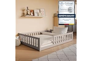 ‎KIDS COLLECTIVE Kinderbett Bodenbett 140x200 cm mit Rausfallschutz & Lattenrost Montessori Bett Bed Gitterbett Kinder Jugendbett Einzelbett optional mit Matratze | Kaschmir weitere Größen 80x160 | 90x200 | 120x200 cm