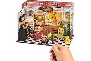ROBOTIME Kit de Casa en Miniatura Taller de Garaje, Kit de Construcción de Casa de Muñecas de Madera con Led, Regalo de Cumpleaños para Adultos y Niños