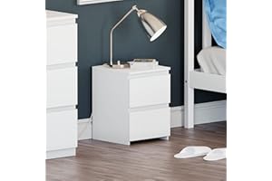 Vida Designs Mesita de noche Denver con 2 cajones (blanca), 40 cm de alto x 29,5 cm de ancho x 29,5 cm de profundidad