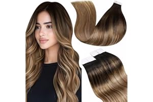 LaaVoo Extension Biadesive Capelli Veri 20pcs Castano Scuro a Castano Medio Extension Adesive Capelli Veri Lisci Estensioni Dei Capelli Capelli Umani 35cm 50g #2/6/12