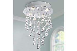 BESTIER Modern Crystal Raindrop Chandelier Lighting Flush mount LED Lámpara de techo Lámpara colgante para comedor Baño Dormitorio Sala de estar 4 bombillas LED GU10 requeridas