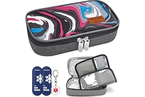 KEKHEALTH Insulin Cooler Travel Case 3 Insulin Pens with Medical Alert, Medicine Cool Bag for Insulin Needles, Medical Epipen Carry Case, Diabetes Bag with 2 Reusable Ice Packs, TSA Approved(Camgray)