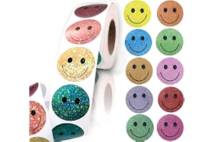 JRONGHE Glitter dot Smiley face Stickers,Foil Shiny Happy Face Stickers for Kids Reward,500Pcs 1 inch 10 Colored Sparkly Foil dot Stickers Labels for Student Planner,School Classroom Teacher Supplies