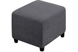 qiden Square Footstool Cover Jacquard Plush Thicker Large Stretch Pouffe Cover Anti-Slip Ottoman Slipcovers With Elastic Bottom, Machine Washable-dark grey-Small