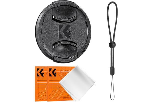 K&F CONCEPT 49 mm linsskydd skydd, 4-i-1 mittnypa linsskydd | med svart anti-förlust hållarkoppel och mikrofiber rengöringsduk kit kompatibel med Nikon Canon Sony Fujifilm kameralinser