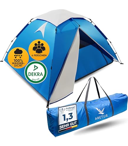 Decathlon Quechua, 2-Sekunden-Campingzelt, wasserdicht, Pop-Up-Zelt, 110 cm, 2 Personen, 4,4 kg (Maße des Schlafbereichs: 205 x 140 cm), Blau Sport & Freizeit
