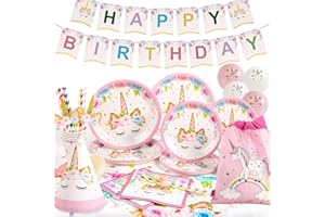 Yidaxing Decorazioni di Compleanno Unicorno - Kit 131 Pezzi Stoviglie e Forniture per Feste - Tovaglia per Bambini e Ragazze (16 Ospiti)