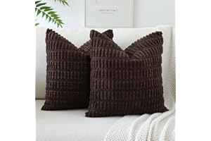 JOTOM Corduroy Soft Striped Boho Decorative Throw Pillow Covers 50x50 cm Cushion Covers 20x20 Inch Cushion Case Square Pillowcases for Couch Sofa Living Room Bed Home Decor Set of 2 (Dark Brown)