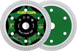 KURSTOL Diamond Tile Cutting Disc - 2pcs 75mm Super Thin Diamond Cutting Wheel for Ceramic Granite Marble with Bore 10mm for Mini Angle Grinder