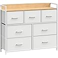 SONGMICS Chest of Drawers, Bedroom Cabinet, 7 Fabric Drawers with Handles, Metal Frame, Cloud White and Oak Beige LTS523W57