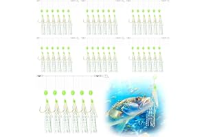 SHIRYLZEE 36Pcs/6Pack Luminous Mackerel Feathers for Fishing, Mackerel Bass Cod Lures Sabiki Rigs, Ideal Sea Fishing Lures for Deep Sea & Night (5 Size)