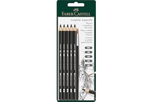 FABER-CASTELL 117897 - Set de crayons Graphite Aquarell, 6 pièces, pinceau aquarelle inclus, pour artistes