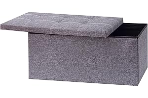 CMY Folding Ottoman Storage Boxs Footstool Toy Chest Seat Cube Bench Grey Linen Footrest Living Room Furniture 76.5x38x38cm (Grey)