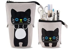 TOYESS - Astuccio Telescopico per Matite a Forma di Gatto per Bambina e Bambino, Telescopica Astuccio Portapenne in Tela per Bambini, Ragazze e Ragazzi, Grigio