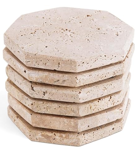 Radicaln Marmeren Onderzetters Set Met Houder - 6 Stuks Ronde 8,9 Cm Verona