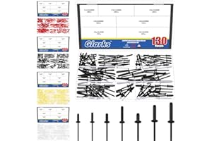 Glarks 130pcs 7 Tailles Balck Aluminium aveugle Rivets, Aluminium Grip Steel Mandrel Pop Rivet, Pop Rivets Kit Assortiment, Grands rivets de bride pour le métal, Meubles, Automobile