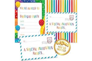 Kirsten McMillan 36 Rainbow Birthday Party Invitations for Kids - Pack of 36 Rainbow Party Invites for Girls & Boys - Designed and Printed in the UK