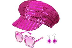 Dreamtop 3Pcs 70s Sequin Hat Abba Hat Abba accessories Women Disco Accessories with Sequins Hat Sunglasses Earrings Disco Costume Set for Women Theme Party Birthday Dance