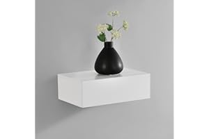 [en.casa] Mensola da Parete con Cassetto Integrato Comodino Sospeso Mobiletto Salvaspazio per Camera da Letto Ingresso Soggiorno 46x30x15 cm Design Minimalista - Bianco Opaco