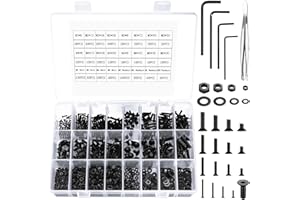 QIWUHAI Zestaw śrub z łbem płaskim, M2/M3/M4/M5, śruby z łbem sześciokątnym wraz z nakrętkami i podkładkami, stal węglowa (czarne, 950 sztuk)