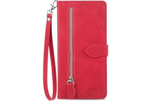 NEXCURIO Étui à Rabat Coque Folio pour Xiaomi Mi 11 Lite 5G NE Housse de Protection Flip Cover Case en Cuir PU Portefeuille avec Cordon et Porte Cartes Femme Fleur - Rouge