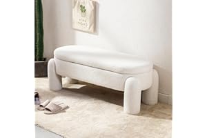 chairus Cassapanca Pouf Panca da Ingresso in Pelliccia Panchina Contenitore Panche Moderne con Gambe in Legno Panca Imbottita per Soggiorno/Camera da Letto, Bianco