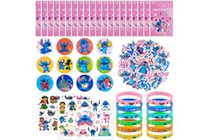 WuGU 96 Pezzi Giocattoli Gadget Festa Compleanno, Regalini Fine Festa Bambini, Regali Festa Compleanno con Braccialetto in Silicone, Badge, Adesivi, Borse Regalo