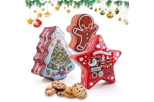 Shyllin 3x Caja Metálica para Galletas de Navidad, Estrella, Árbol de Navidad, Lata para Galletas Navideñas, Bote para Dulces, Forma Especial, para Dulces, Té, Regalos (Estilo navideño B)