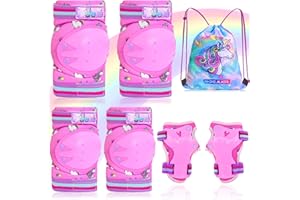 4-PEJIIJAR Licorne Protection Roller Enfant Fille Genouillères pour Enfants Equipement de Protection avec Sac de Transport pour Scooters Vélos Inline Skates Skateboard