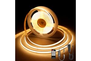 AXMOTUT COB LED Strip Lights 5m, 2700K Warm White Dimmable LED Strip, 1600 LEDs Super Bright DC24V LED Light Strip CRI90+ with RF Remote and UKCA Power Supply for DIY Home Decoration