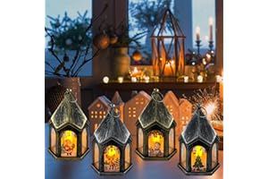 Lets Joy Linterna de Navidad, 4 Piezas Farolillos de Navidad, Linterna Navidad con Luces LED, Linterna Decorativa Papá Noel Muñeco de nieve Reno Árbol de Navidad, Regalo de Fiesta (B)