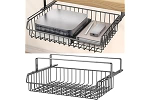 ENONCI Szuflada pod biurko, samoprzylepne przechowywanie, metalowe, ukryte, wysuwane pudełko, duża pojemność, do biura, domu, szkoły (czarne)