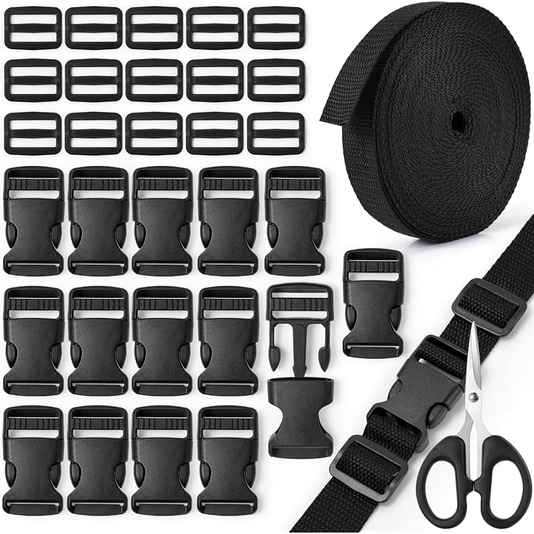 Eviznbou 10 yards Sangle Nylon 25 mm avec 10Pcs Boucles en Eviznbou 10 yards Sangle Nylon 25 mm avec 10Pcs Boucles en